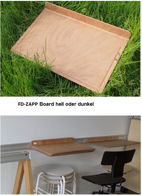 ZAP Board Schreibbrett aus B1 Buchenholz in hell und dunkel für Wandschienen, Lernsäulen und Meeting in Schule und Universität.